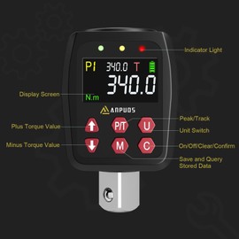 ANPUDS Digital Torque Adapter, 1/2 Inch 17-340 Nm Torque Adapter Set with Preset, Bearing, Buzzer, LCD Display, ± 1% Error Accuracy, 1/4 Inch 3/8 Inch Adapter for Car, Motorcycle