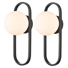 JEENKAE Mid Century Wall Light Matte Black Wall Sconces with White Globe Glass Shade, Set of 2 Vanity for Home Office, Living Room, Bathroom, Living Room