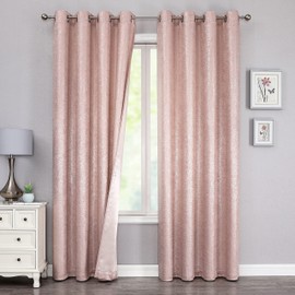 Bujasso Pink Glitter Room Darkening Curtains Luxury Silver Metallic 70% Blackout Curtains 95 inch Chic Sparkle Pink Drapes for Living Room Bedroom Grommet Top 2 Panels,W52 xL95