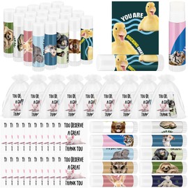 Dansib 20 Sets Inspirational Gift Bulk Funny Animal Pun Lip Balm Thank You Note Cards with Organza Bags Motivational Appreciation Gifts for Staff Employee Coworker Team Medical Assistant Vet Tech