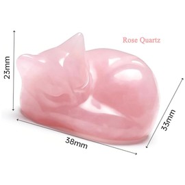 Bessy shop Sleeping Cat Statue, Rose Quartz Stone Cats Gifts Hand Carved for Cat Lovers Men Women Office Desk Home Decoration 3.8cm