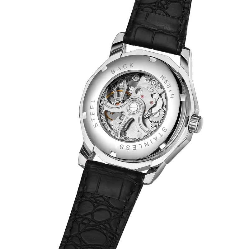 FORSINING Mens Automatic Mechanical Dodecagon Skeleton Roman Numerals Genuine Leather
