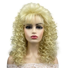 Wiginway Medium Length Curly Heat Resistant Synthetic Princess Hair Wigs for Women Girls with Bangs Party Evening Out Fun Blonde