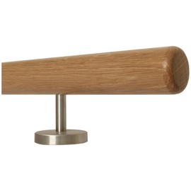 TIBU Oak Wooden Handrail Railing 0.3 m - 6 m, Length 30 cm, End Radius Milled and 2 Straight Holders