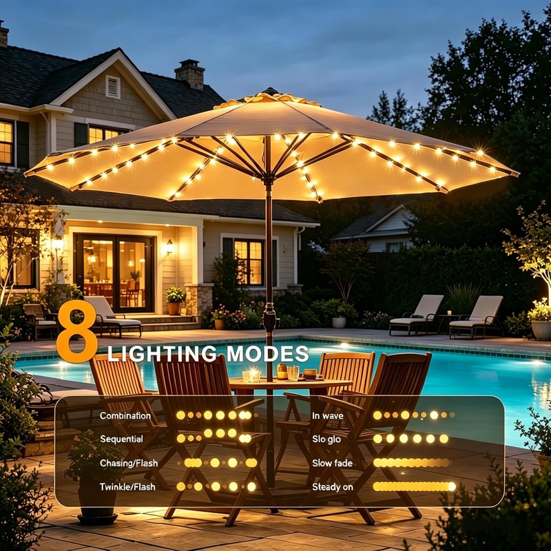 Patio Umbrella Lights Cordless 120 LED Table Umbrella Lights Solar