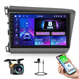 8 Core 4+64GB for Honda Civic 2012-2015 Android 15 Car Stereo Wireless Carplay Android Auto, 9'' Touchscreen Car Radio with GPS, WiFi, 32EQ DSP, 59 UI, Bluetooth, FM RDS, Backup Camera