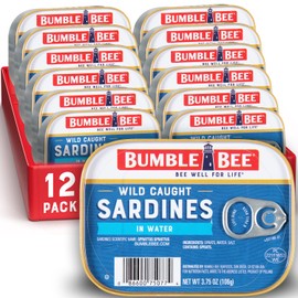 Bumble Bee Sardines in Water, 3.75 oz Tin (Pack of 12) - Wild Caught, Gluten Free, Keto, Kosher, Clean Ingredients