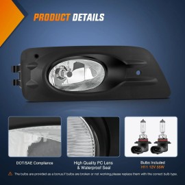 Nilight Fog Lights Assembly for 2006 2007 Honda Accord Sedan 4 Door with H11 12V