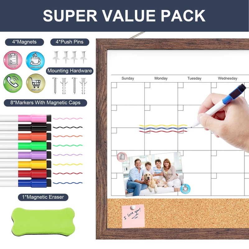 Calendar Whiteboard for Wall, 17x13 Inches White Board Calendar Dry