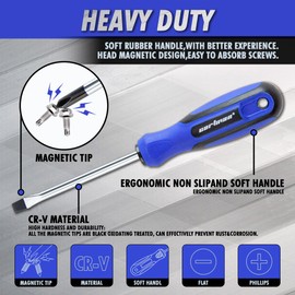 CARTMAN 12 Piece Magnetic Screwdriver Set - 6 Phillips and 6 Flat, Professional Cushion Grip Hand Tools Set
