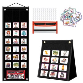 Visual Timetable, Children Visual Daily Routine Chart with 96 Picture Cards, Visual Now and Next Board Learning Aid Tool to Support Communication, Routine and Transition(Black)