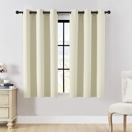 HUTO Beige Blackout Curtains Drapes 54 Inch Length - Thermal Insulated Antique Copper Grommet Black Out Drapery Panels for Basement Bathroom Small Windows, 1 Pair, 42 Inch by 54 Inch, Cream White