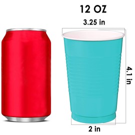 DecorRack Party Cups 12 oz Reusable Disposable Cups for Birthday Party Bachelorette Camping Indoor Outdoor Events Beverage Drinking Cups Turquoise (120 Pack)