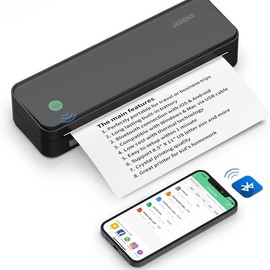 JADENS Portable Printers Wireless for Travel, Support 8.5" X 11" US Letter, Bluetooth Thermal Printer Inkless Mobile Printer for Office Home:_Black Printer with 1 Roll Paper