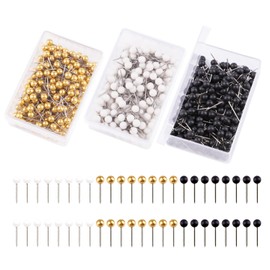 600 Piece Round Head Pins Set, Colourful Map Pins, Map Nail Push Pins with Storage Box, Map Push Pins, Round Head Pins, for Map Pin Needles, Cork Board, DIY (Gold, Black, White)