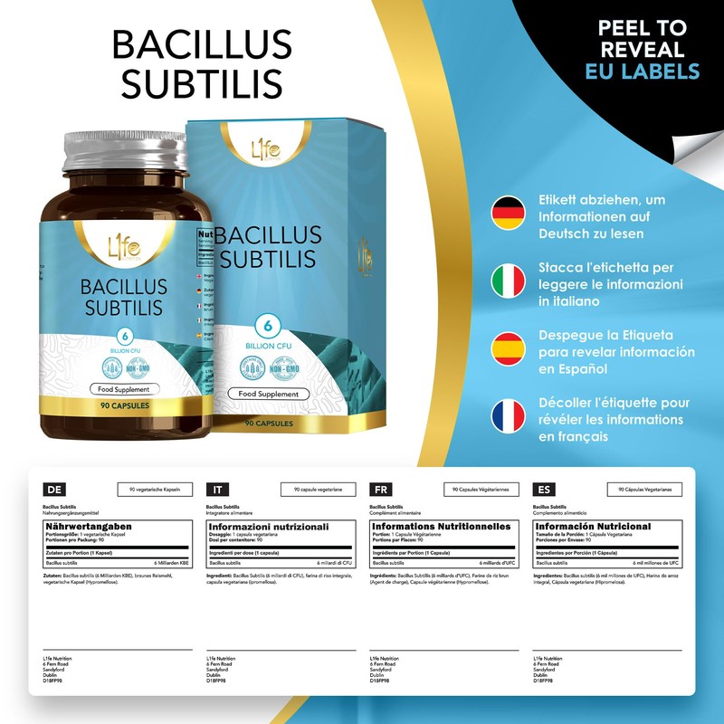 LN Bacillus Subtilis | 90 High Strength Probiotic Supplements -