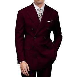Mens Suit Burgundy Suits for Men Double Breasted Suit Jacket and Dress Pants 2 Piece Set Wedding Prom Tuxedo Suits M