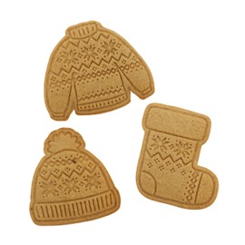 PME CH24CCC099 Cookie Cutters & Stamps, Cozy Christmas (Set of 3), Plastic, Red, Cozy Winter