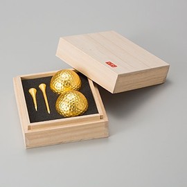 [Entertainment Golf Competition Prize Gift] Paulownia Box Gold Foil Golf Ball & Tea Set (Double)