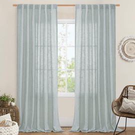 LAMIT Linen Blended Curtains for Bedroom, Faux Linen Textured Light Filtering Drapes Back Tab and Rod Pocket Boho Burlap Panels for Farmhouse/Living Room, 2 Panels, 52 x 84 Inch, Greyish Blue