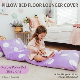 Butterfly Craze Floor Pillow Case, Mattress Bed Lounger Cover, Purple, King, Cozy Seating Solution for Kids & Adults, Recliner Cushion, Perfect for Reading, TV Time, Sleepovers, & Toddler Nap Mat