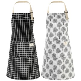 ViEinkaufen 2 Pack Apron for Women Adjustable Cooking Apron for Kitchen & Housework - Oil-Resistant Kitchen Apron with 2 Pockets Chefs Pinafore for Cooking, Baking, Grilling, Gardening & Cleaning