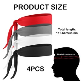 Pack of 4 Headbands, Sports Sweat for Men and Women, Breathable Sports Bandanas, Dri-Fit Head Tie, Adjustable, Quick-Drying Bands for Tennis, Running, Yoga, Outdoor Work