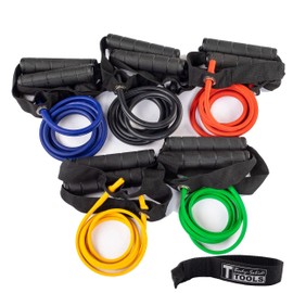 Body-Solid Tools Medium Resistance Tube Bands - Exercise Tubes for Workouts, Beachbody Fitness, Home Gym - 5 Pack Resistance Tubes with Door Frame Attachment