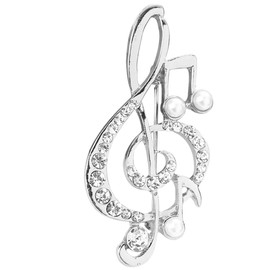 VICASKY Treble Clef Brooch Pin, Silver Music Note Brooch Pin Pearl Lapel Pin Sweater Lapel Pin Music Note Lapel Pin for Women Melody Brooch Pin
