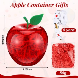 8 Sets Back to School Teacher Gifts Bulk Large Red Apple Container Plastic Candy Apple Boxes Snack Jar with Red Raffia for Wedding Christmas Party Favors Classroom Decorations Table Centerpiece