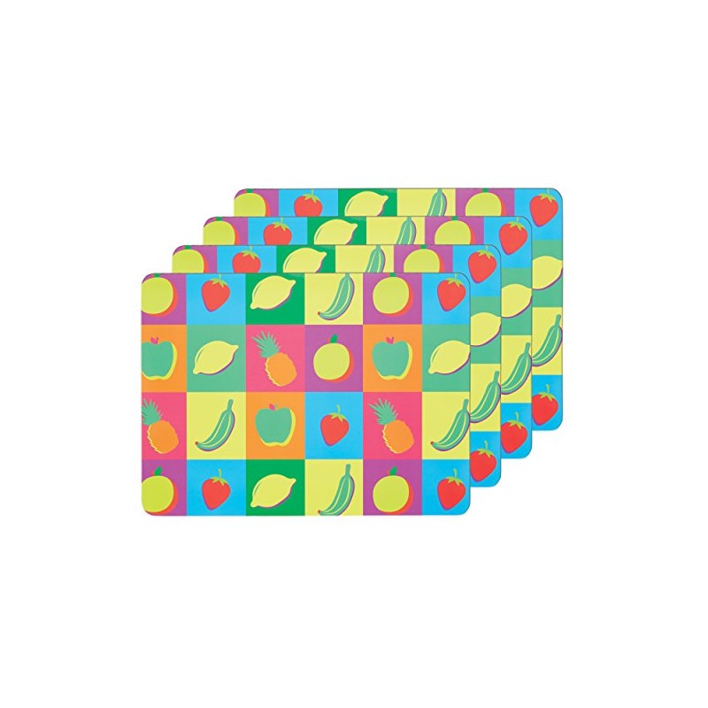 KitchenCraft Fruit Cork Backed Placemats, Set of 4, Multi-Colour
