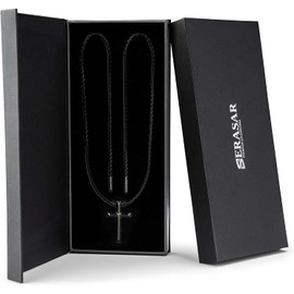 SERASAR Mens Leather Necklace Leather Chain with Pendant - 60cm Black - Leather Cord Locket with Mens Jewelry Box - Genuine Leather - Mens Gift - Mens Leather Necklet