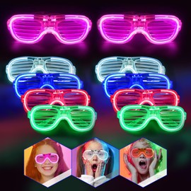 Yomaido Glow Glasses 10pcs, LED Neon Light Up Glasses 5 color Luminous Glasses Shutter Shades Sunglasses for Neon Party Accessories Concert Christmas Birthday New Years Eve Party Decorations（Squal）