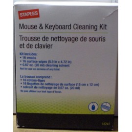 Staples Mouse & Keyboard Cleaning Kit (Staples #18247) 16 wipes 16 Swabs & Solvent