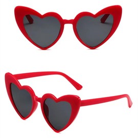 WDZAYXC Polarised Heart Sunglasses Vintage Cat Eyes Glasses Love Heart Shape Sunglasses Heart Glasses UV400 Protection, red/grey