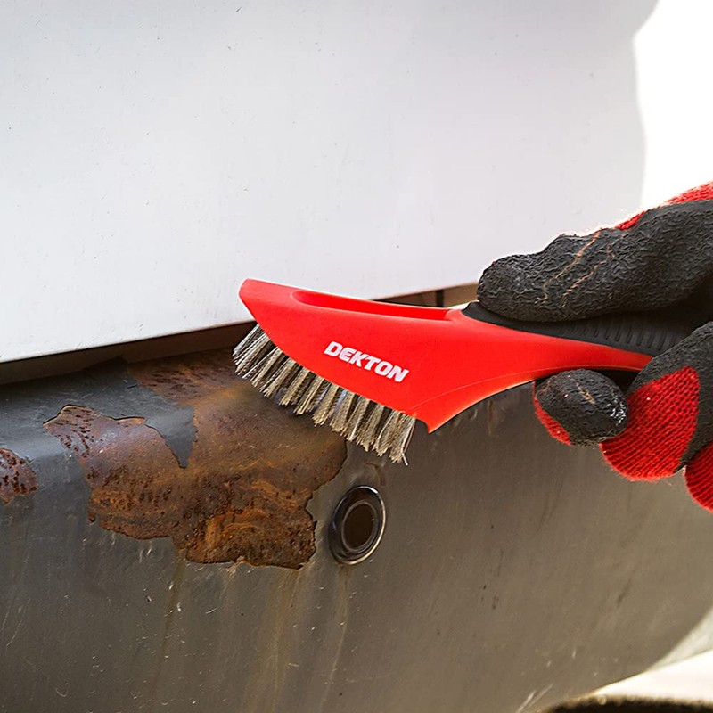 DEKTON DT85970 Soft Grip Stainless Steel Wire Brush, Black/Red