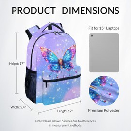 KNOWPHST Girls Backpack - Cute Butterfly Bookbag for School, Travel - 17 Inch School Bag for Kids