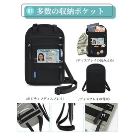 Passport Case, Neck Lowering, RFID Skimming Prevention, Security Pouch, Passport Cover, Lightweight, Multifunctional, Large Capacity, Convenient Goods for Overseas Travel, Adjustable Strap, Passport