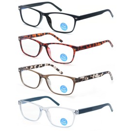 HAPJOYS Reading Glasses Men Women Blue Light Blocking Readers +2.00 Rectangle Anti Blue Ray Cheaters Glasses w/Spring Hinge 4-Pack