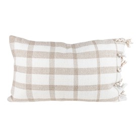 Foreside Home and Garden Taupe Plaid 14X22 Hand Woven Filled Outdoor Pillow - Foreside Home & Garden