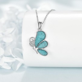 URONE Butterfly Necklace 925 Sterling Silver Turquoise Butterfly Pendant Jewellery Gifts for Women Men, No Gemstone