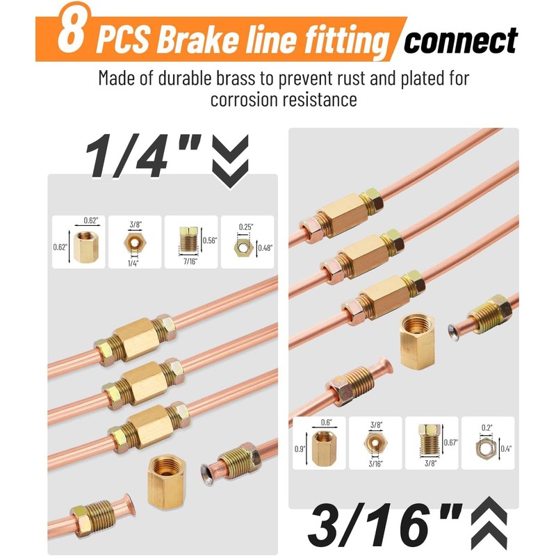 Racewill 25 ft 1/4" + 3/16" Copper Coated Brake Line