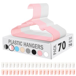 70 Plastic Hangers with Clips Stackable Hangers Nonslip Clothes Hangers Pants Hangers Space Saving Adults Suit Hangers with Clips Short Hanger Pink White Hangers with 40 Additional Hanger Clips