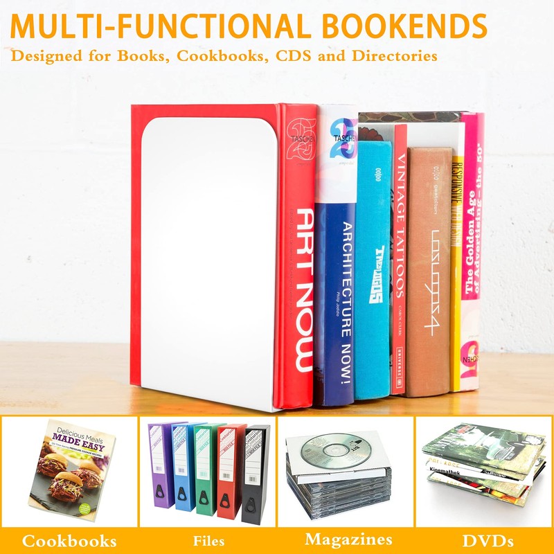 VFINE Bookends 1 Pair, White Metal Book Ends, Bookends for