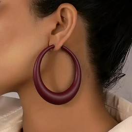 LOOKLITE Burgundy Hoop Earring for Women Classic 80s 90s Neon Earrings Retro Metal Big Circle Hoop Earring Chunky Wide Large Round Earring Y2K Jewelry Neon Costume Accessories (Burgundy)