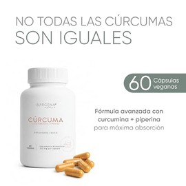 Cúrcuma 500mg con Pimienta Piperina (Alta concentración) | Suplemento | Curcumina | Mayor Absorción | 60 cápsulas | BARCENA HEALTH