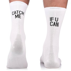 TODO Men's and Women's Cycling Socks Breathable Road Bike Socks Men's Cycling Socks with Motif Also Running Socks, With white - Catch Me If U Can, 43 - 46