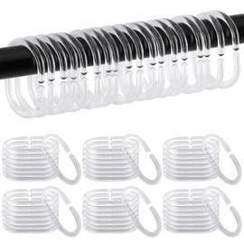 48Pcs Shower Curtain Rings, C Shaped Clear Plastic Curtain Hooks for Bathroom