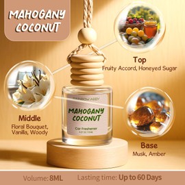 RAINBOW ABBY Hanging Car Air Freshener Diffuser 2 Pack - Mahogany Coconut Fragrance Oil, 45+ Days Long Lasting, Essential Oil Diffuser for Car