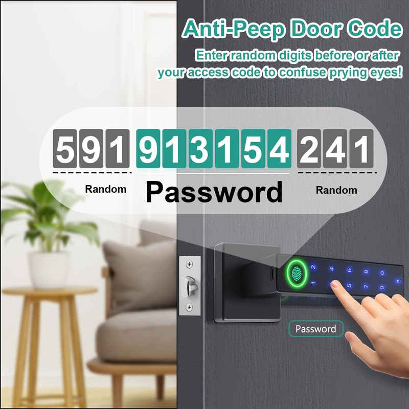 Fingerprint Door Lock,Smart Door Knob,Keyless Entry Door Lock with Handle,Biometric